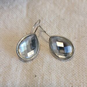 Teardrop Dangle Earrings Faceted Crystal Silver Tone Drop Earrings
